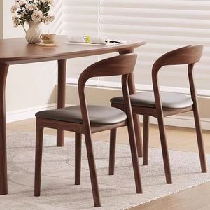 Nordico moderno minimalista in legno massello in pelle sedia da pranzo schienale Design portatile per l'home Office Hotel ristorante noce - Product Image 2