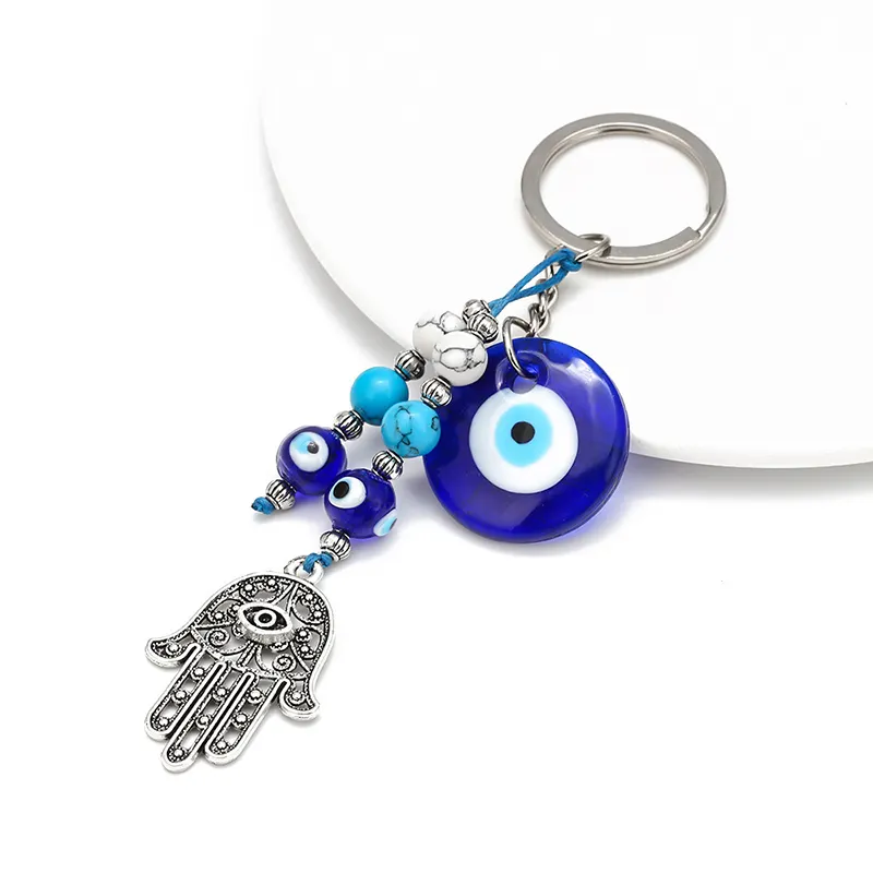 خمر الزرقاء التركية العين سلسلة مفاتيح سحرية اليد فاطمة الشر العين سلسلة مفاتيح كيرينغ شجرة الحياة من مجوهرات