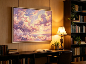 Pintura al Óleo Impresionista Pintada a Mano, Nubes Rosadas <span class=keywords><strong>Pastel</strong></span>, Cielo Etéreo Suave, Paisaje Marino, Arte en Lienzo <span class=keywords><strong>para</strong></span> Decoración del Hogar - Product Image 5
