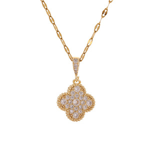 Collar de trébol de acero inoxidable de circón chapado en oro de 18 quilates para mujer, cadena de eslabones con patrón Floral a la moda, joyería de moda, Bisutería - Product Image 5