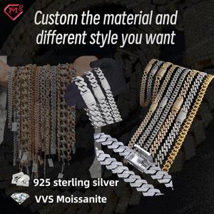 10k 14k 18k गोल्ड प्लेटिंग 925 सिल्वर वीवीएस बगुएट मोइसानाइट ब्रेसलेट चूड़ी कफ लिंक हिप हॉप आइस्ड आउट मोइसानाइट ब्रेसलेट पुरुष - Product Image 6