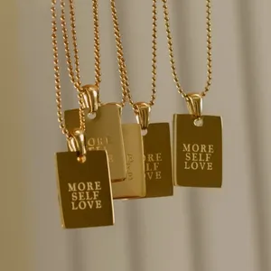 Factory Wholesale 18K Gold Plated Stainless Steel Inspire Jewelry Rectangle Pendant Necklace Jewelry with Words For Women Men