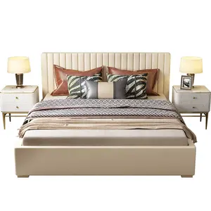 Современная роскошная кожаная кровать высокого качества мебель для спальни удобная большая кровать для отеля