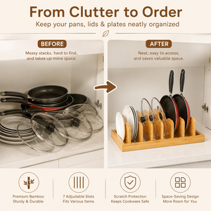 <span class=keywords><strong>Organisateur</strong></span> de couvercles de casseroles et de planches à découper en bambou naturel, portable, résistant à la rouille, pour tiroirs et armoires - Product Image 5