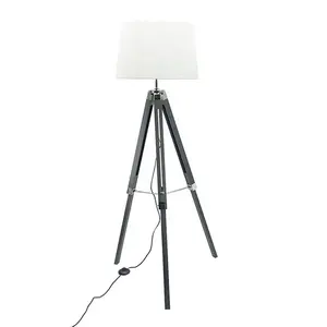 Tripod Đèn sàn với vải Chụp đèn có thể điều chỉnh chiều cao chân tripod đèn với gỗ cổ điển bộ phận chân cho phòng chờ ánh sáng trong nhà
