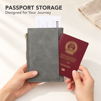 Portefeuille de voyage en cuir PU avec logo personnalisé, porte-passeport, fenêtre d'identification, pochette à fermeture éclair pour pièces de monnaie, emplacements pour cartes SIM, organiseur pour hommes et femmes