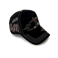 Gorra Trucker de Malla Personalizada con Bordado de Calavera y Gallo, Estilo Urbano Vintage con Llama, de 5 Paneles, Unisex