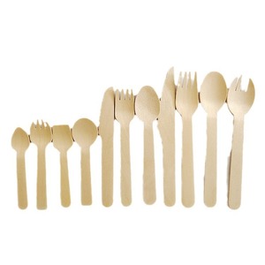 Cucharas de madera biodegradables desechables, cuchillos y tenedores de madera, cucharas de postre estilo occidental, tenedores para frutas, pedidos al por mayor - Product Image 3