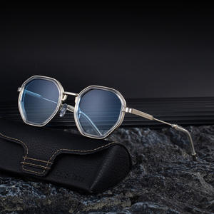 Lunettes de soleil polygonales HJ-7330 pour hommes, monture en métal, protection UV400, classe 2, pare-soleil, monture noire, verres en PC - Product Image 4