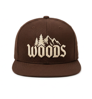 Casquette Snapback 6 Panneaux pour l'extérieur, couleur marron terre uni, avec broderie 3D Motif Feuille d'Arbre de Montagne WOODS