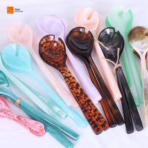 2-Piece Salad Tools Server Set Leopard Style Shiny Resin Long Handle Modern Design Utensil Handmade Items More Colors Choice