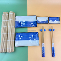 Service de vaisselle à sushi personnalisé pour 2 personnes set de table en bambou avec repose-baguettes en forme de sauce coffret cadeau de vaisselle en céramique