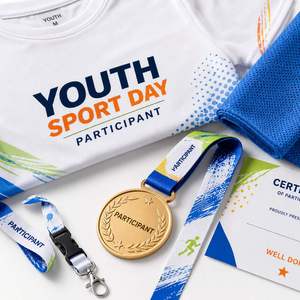Kit Deportivo Juvenil Personalizado OEM ODM, Paquete de Participante con Camiseta, Medalla y Bolsa con Cordón - Product Image 3