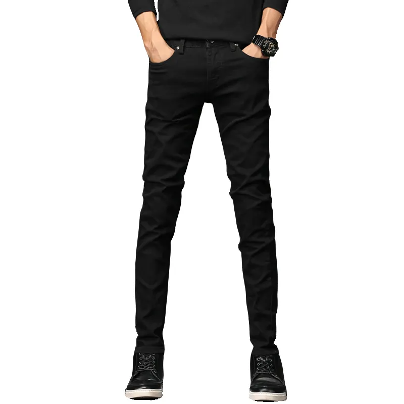 Celana Jeans Ketat untuk Pria, Celana Denim Kasual Warna Hitam Potongan Lurus Kualitas Tinggi