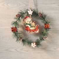 Karangan Bunga Natal Jarum Pinus Buatan Semi-Handmade Ganglong Terbaru dengan Hiasan Beruang 18cm Gaya Eropa Amerika untuk Pintu