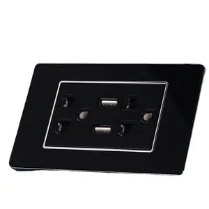 Tempered Glass Panel High Quality Wall Socket 250V~ /15A Thailand Double Socket With Dual Type-A Usb Ports Power Socket