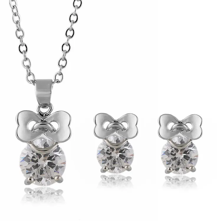 China Supplier Yiwu Cheap White Clear Crystal Diamonds Small Chain Necklace Earring Set For Gift