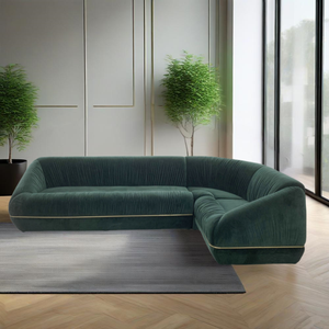 ミッドセンチュリーモダングリーンベルベット湾曲ソファセットホテルとアパート用ゴールドトリム断面ソファ - Product Image 2