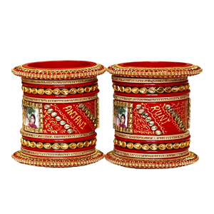 Juego de brazaletes rojos personalizados con nombres de novia, diseño con foto, joyería nupcial hecha a mano, gemas Danta, hinduismo - Product Image 1