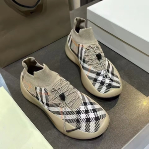 Original designer brand high-top knitted check-pattern casual shoes. Men's and women's thick-soled comfortable walking shoes. - Product Image 1