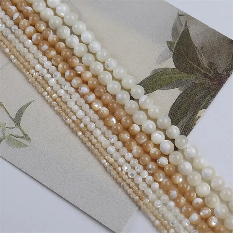 Cuentas sueltas de concha redonda de 2mm/3mm/4mm/5mm, hilo de perlas para fabricación de joyas DIY
