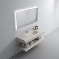 Lavabo de vanité de salle de bains double intégré en marbre mural personnalisé d'hôtel moderne de luxe