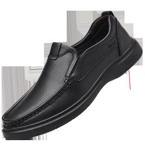 Mocassins en cuir pour hommes, bout rond, à enfiler, semelle extérieure en caoutchouc respirante, chaussures décontractées de printemps - Product Image 2