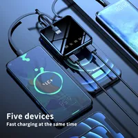Prix de gros 10000mah Mini Powerbank avec 4 câbles Miroir lampe de poche 2USB Slim Portable Smart Power Bank
