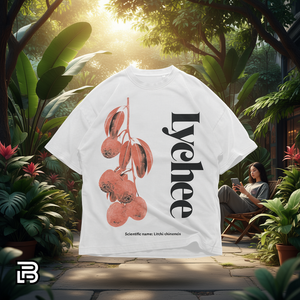 T-shirt Grafica Lychee Bianca Oversize Unisex Streetwear Stampa Botanica Estetica - Product Image 3