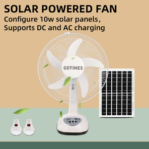 Ventilatore da tavolo solare GDTIMES da 16 pollici con pannello solare, ventilatore da tavolo portatile con luce LED, porta USB, due ventole. - Product Image 2
