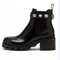 Nouvelles bottines pour femmes, plateforme à glissière en cristal et strass, bottines en cuir PU, printemps, été, automne, plus 5 cm