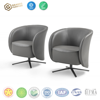 Fauteuil de loisirs moderne en bois courbé BIFMA, fauteuil d'appoint de luxe en tissu et cuir, fauteuil pivotant à 360° pour hall d'hôtel et bureau