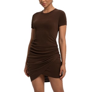 Falda de yoga modal SUHE para mujer, cuello redondo acanalado con efecto lavado a la arena, ajuste asimétrico informal, vestido deportivo transpirable - Product Image 4