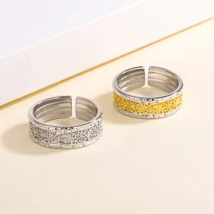 Koreaanse Versie Niche Design Tang Cao Ring Met Modieuze En Gepersonaliseerde Gouden En Zilveren Contrast Textuur Open Ring