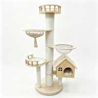 Arbre à chat classique de luxe Pettoyglobal, grand modèle, 173 cm, avec pilier d'escalade en chanvre de 17 cm de épaisseur, maison en bois massif, 4 niveaux et panier en macramé