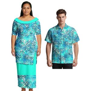 Ropa de Pareja de Asia y las Islas del Pacífico, Faldas de Moda Aloha Personalizadas para Mujer, Camisas Casuales Samoanas para Hombre, Conjuntos Tribales a Juego para Pareja - Product Image 1