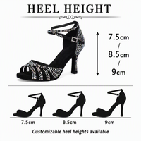 Diamantbesetzte lateinamerikanische Tanzschuhe für Damen, hochhackige, weichbesohlte Perlen-Sandalen für Hochzeiten, Partys, Salsa und Gesellschaftstanz