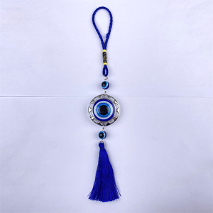 Amuleto Occhio di Allah Blu con Nappa e Cornice Argento per Specchietto Retrovisore Auto e Decorazione Casa - Product Image 6