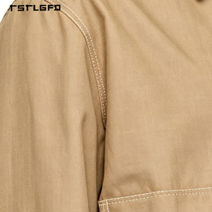 Custom Plus Size Lightweight <b>Utility</b> <b>Jacket</b> Khaki Contrast Stitch Three Patch Pockets Hem Drawstring Relaxed Fit <b>Jacket</b> - Product Image 5