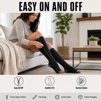 Calcetines de Compresión Personalizados con Cremallera, Fáciles de Poner y Quitar, Soporte hasta la Rodilla, Venta al por Mayor OEM, Diseño Personalizado, Empaque Personalizado