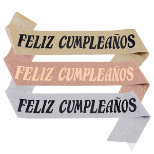 Écharpe de fête d'<span class=keywords><strong>anniversaire</strong></span> espagnole « Feliz Cumpleaños » à thème mexicain, ruban de bandoulière doré estampé et pailleté - Product Image 2