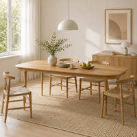 Table à manger cannelée rectangulaire en bois avec coins arrondis, pieds coniques, style moderne minimaliste, 8 places pour salle à manger