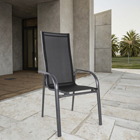 Chaise d'extérieur moderne empilable en aluminium pleine masse, à dossier haut, imperméable et durable pour cour et parc