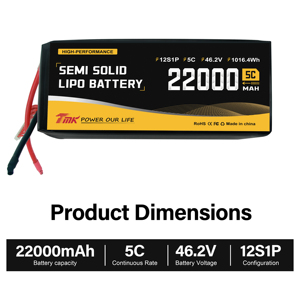 סוללת ליתיום TMK 22AH 46.2V LiPO לחקלאות חכמה, מרוצי רחפנים, רחפני FPV, מתח גבוה - Product Image 2