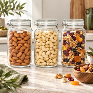 Barattoli <span class=keywords><strong>in</strong></span> <span class=keywords><strong>Vetro</strong></span> per Snack da 500ml a 3000ml con Coperchi a Clip per Noci, Frutta Secca, Mandorle, Anacardi, Mix di Frutta - Product Image 1
