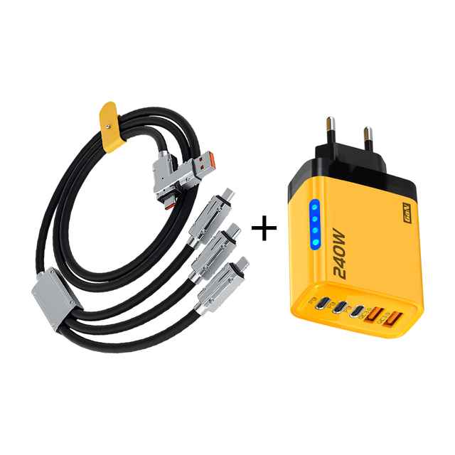 240W Multi Port Wall Charger Set with 3 in 1 Multi Head USB Cable EU Plug PD Charger Kit