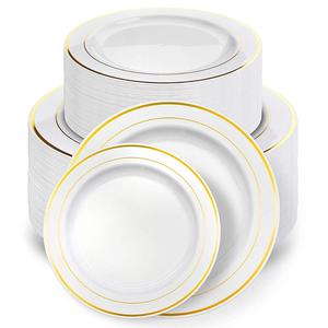 350Pcs Sang Trọng Nhiệm Vụ Nặng Nề Nhựa Dùng Một Lần Bộ Đồ Ăn Vàng Rim 50 Bạc + 50 Khăn Ăn + 100 Tấm + 50 Vàng Cup - Product Image 3