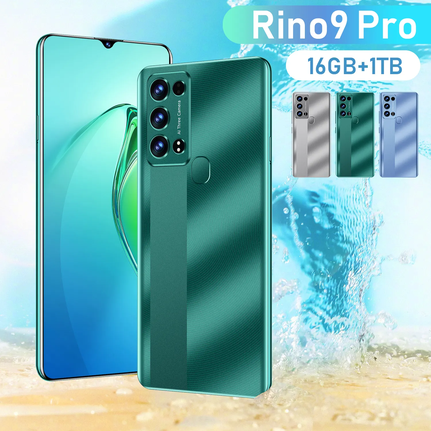 2023新しいPHONE Rino9 Pro 16GBテラバイトスマートフォン大型バッテリー指紋ロック解除Android電話卸売