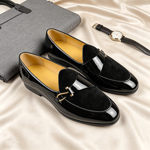 Mocassins de luxe pour hommes en cuir <span class=keywords><strong>verni</strong></span> <span class=keywords><strong>noir</strong></span> et velours, chaussures formelles faites à la main, chaussures de banquet haut de gamme pour hommes - Product Image 3