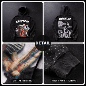 Sweat à capuche personnalisé Rhinestone 450gsm 100 coton Boxy Fit Washed Streetwear Hoodie Impression numérique pour hommes Fabricant - Product Image 2